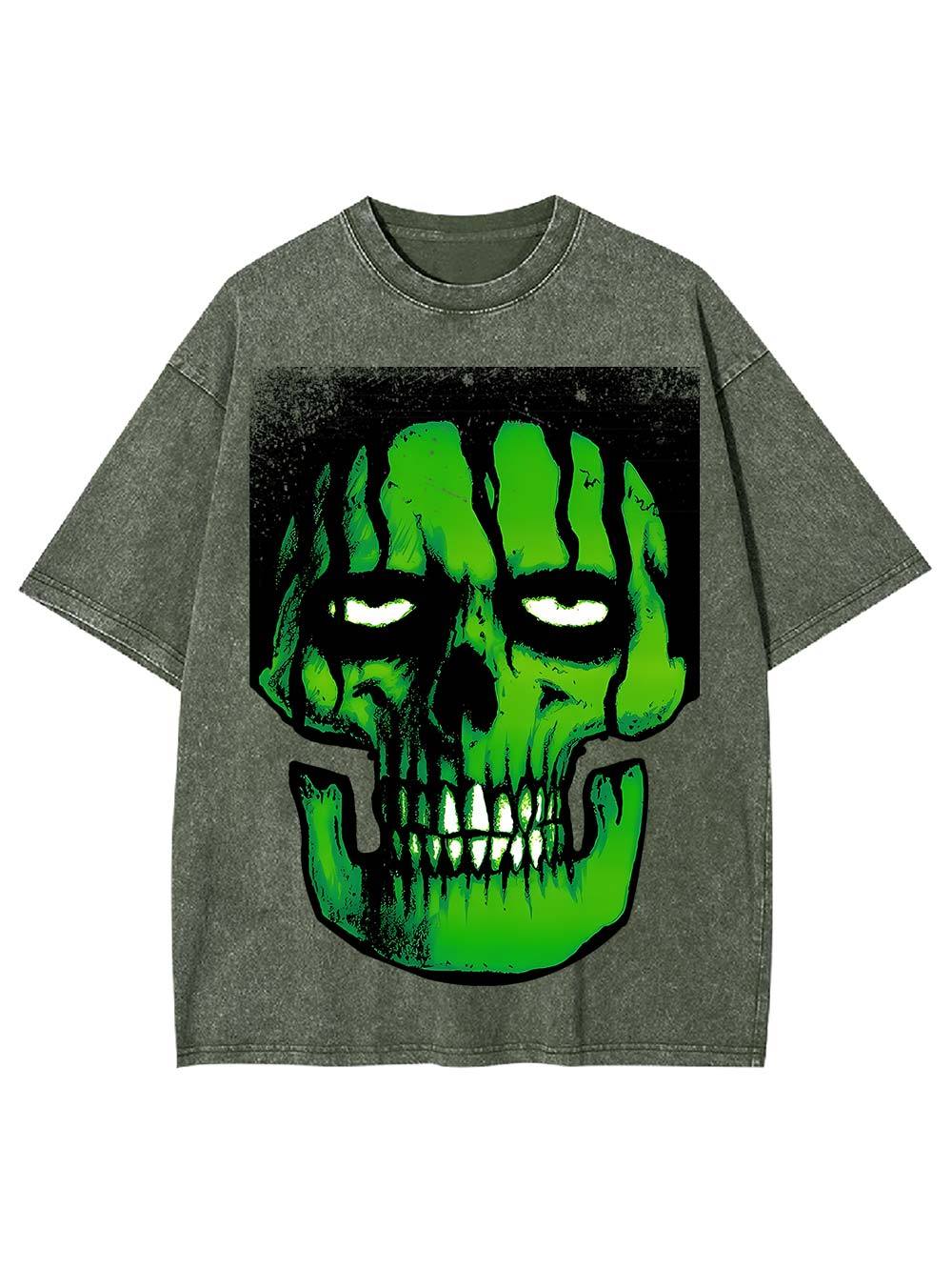 Glowing Green Skull Washed Tshirt