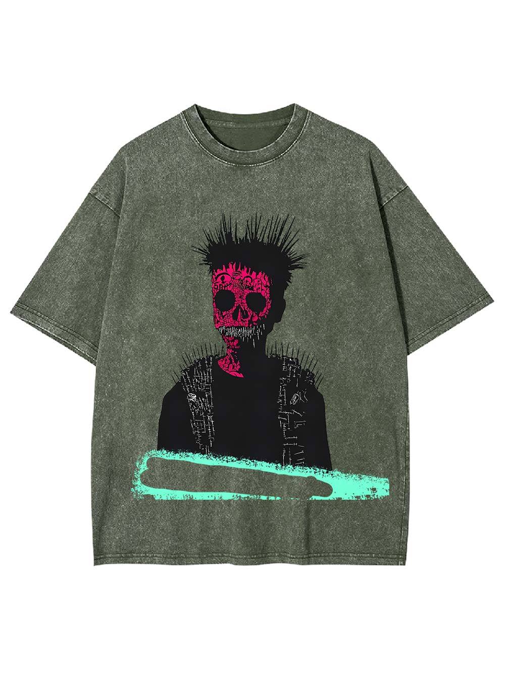 Punk Skull Aura Washed Tshirt-ClassyOutlaw Sale
