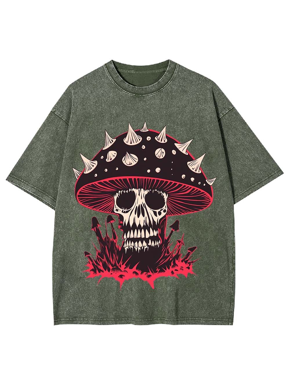 Punk Mushroom Skull Washed Tshirt