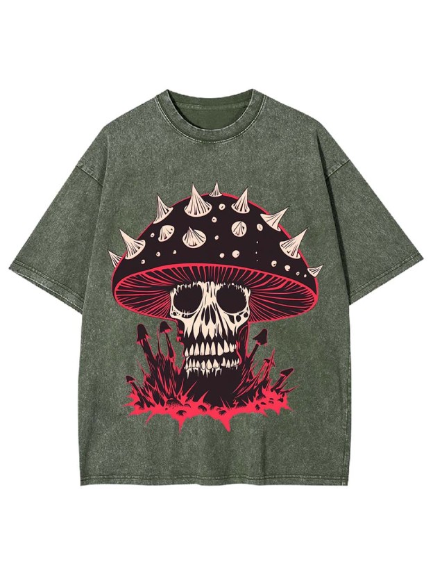 Punk Mushroom Skull Washed Tshirt