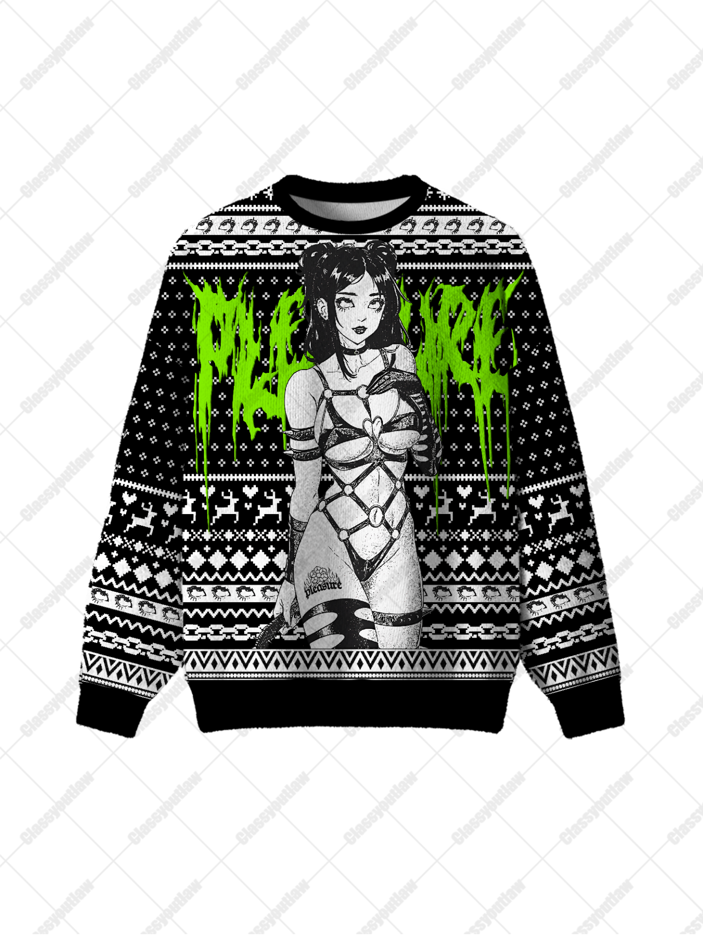 Neon Leather Girl UGLY CHRISTMAS SWEATSHIRT-ClassyOutlaw Sale