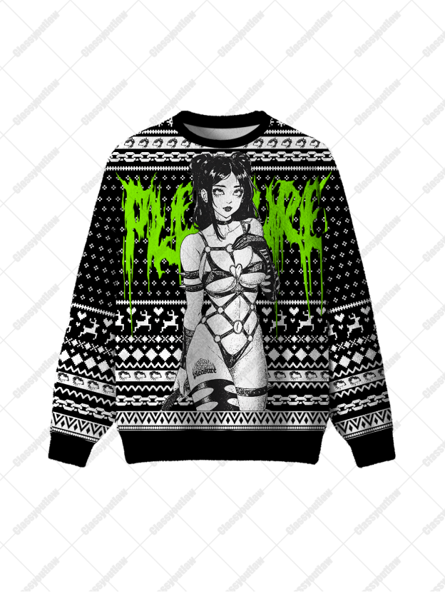 Neon Leather Girl UGLY CHRISTMAS SWEATSHIRT