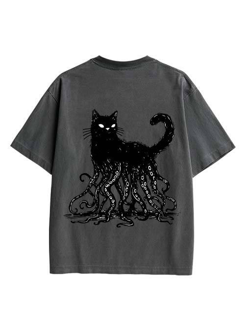 Octopus Tentacle Cat Double Sided Print Washed TShirt