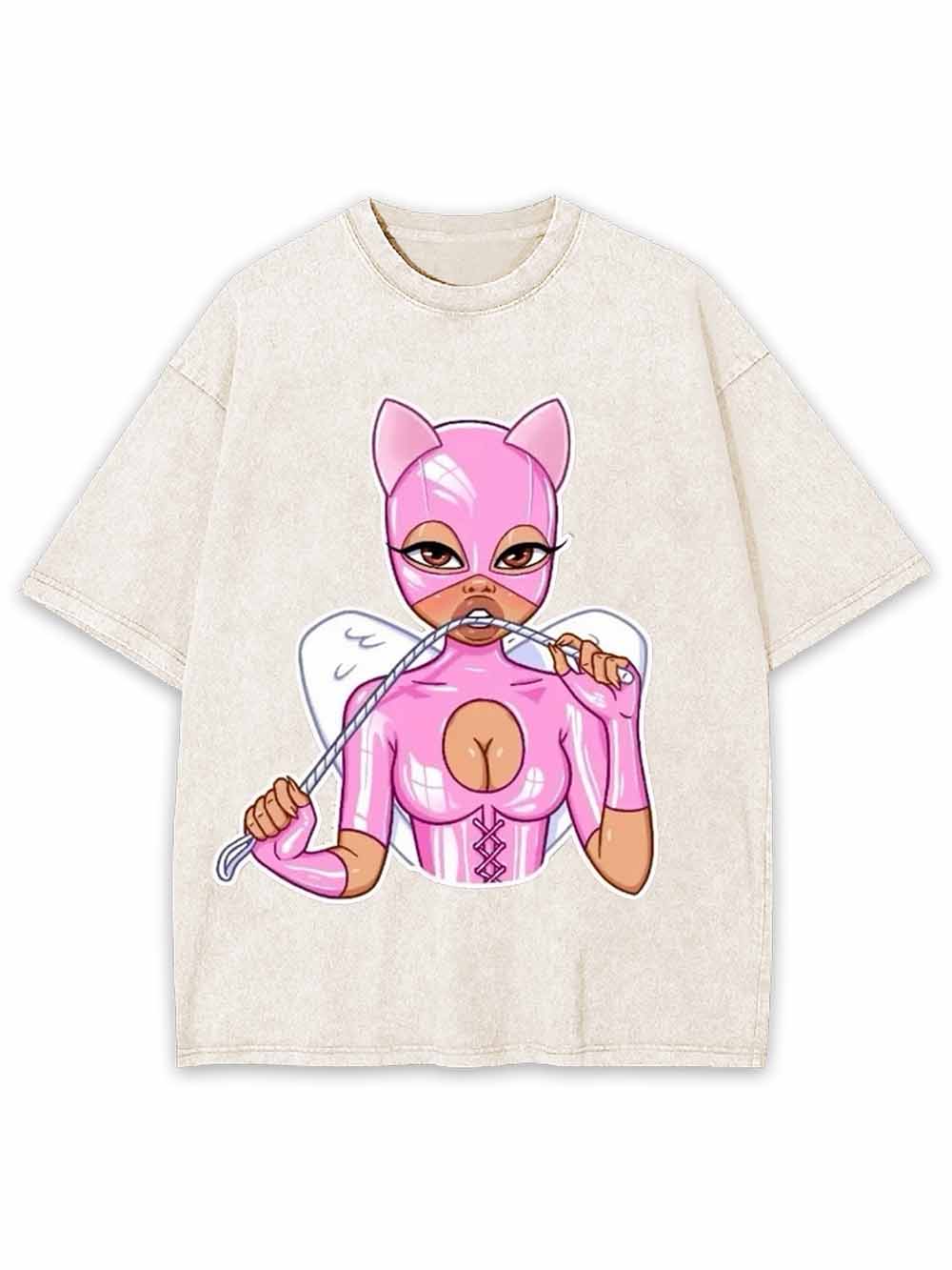 Pink Catwoman Angel Washed Tshirt