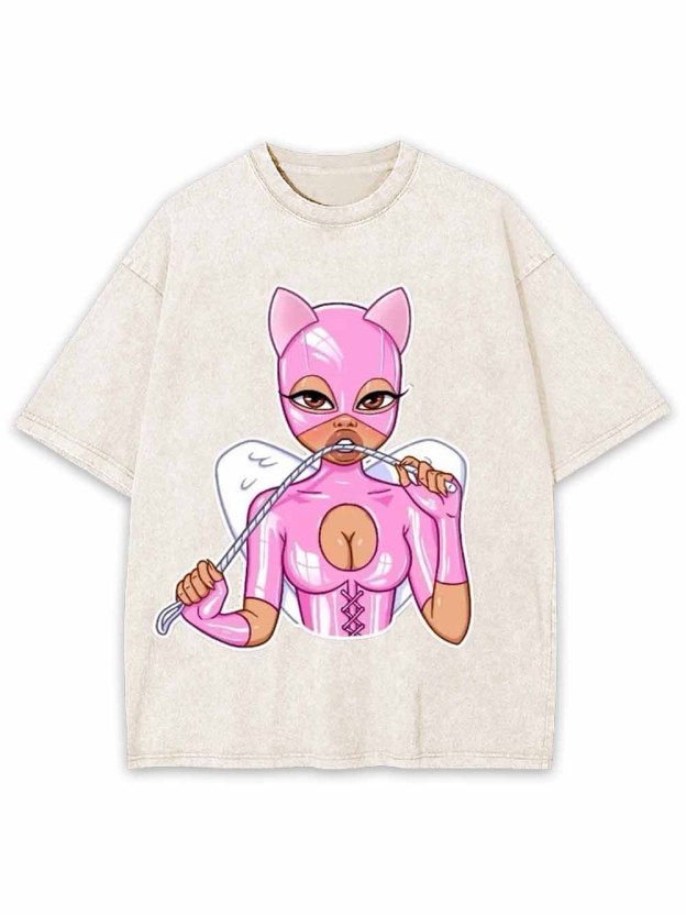 Pink Catwoman Angel Washed Tshirt