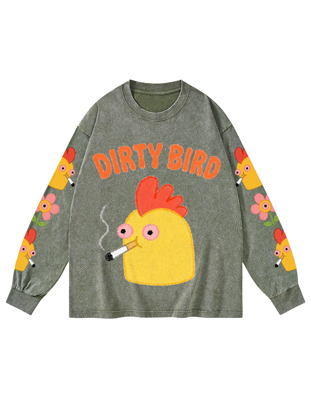 DIRTY BIRD VIBES WASHED LONG-SLEEVE GRAPHIC TSHIRT