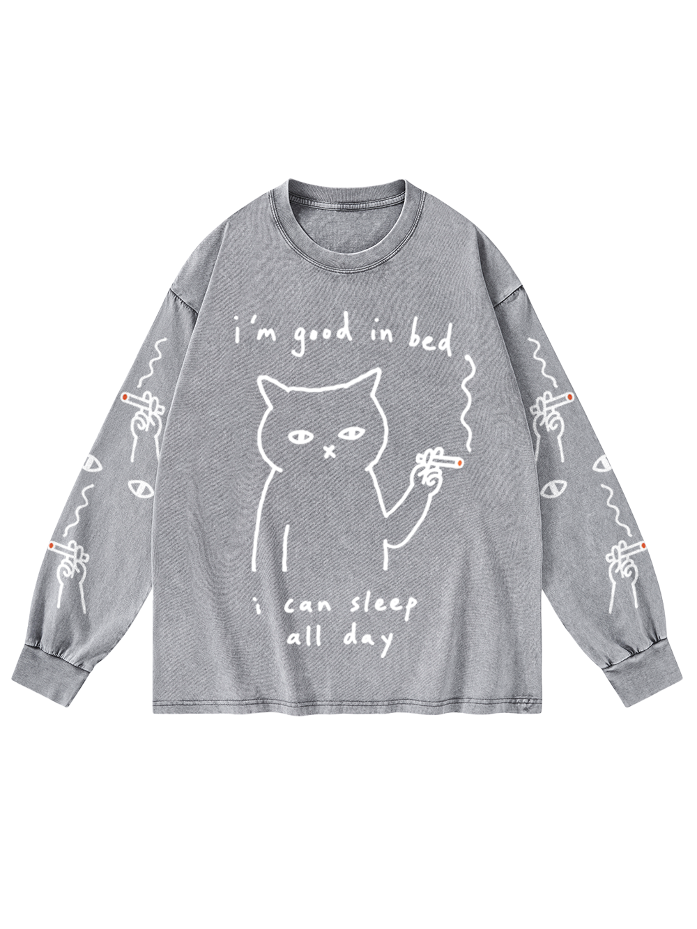 I'M GOOD IN BED WASHED LONG-SLEEVE GRAPHIC TSHIRT