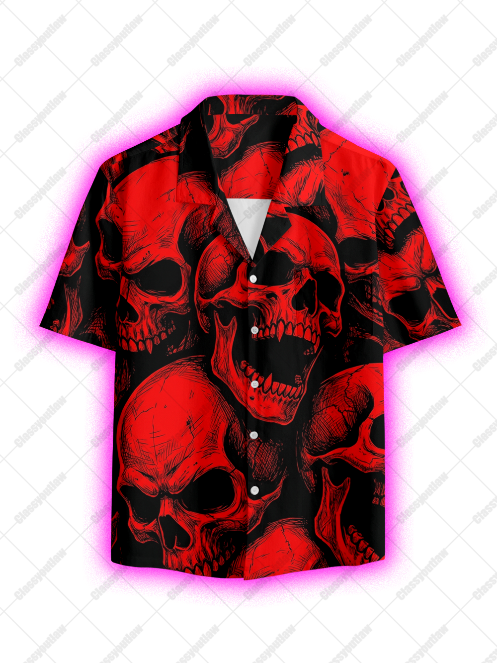 RED SKULL PRINT BUTTON UP POCKET SHIRT
