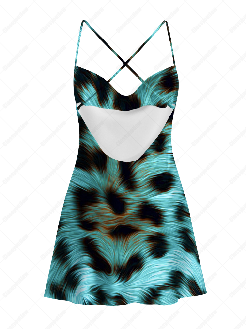 Cyber Furry Iridescent Satin Cross Back Mini Dress