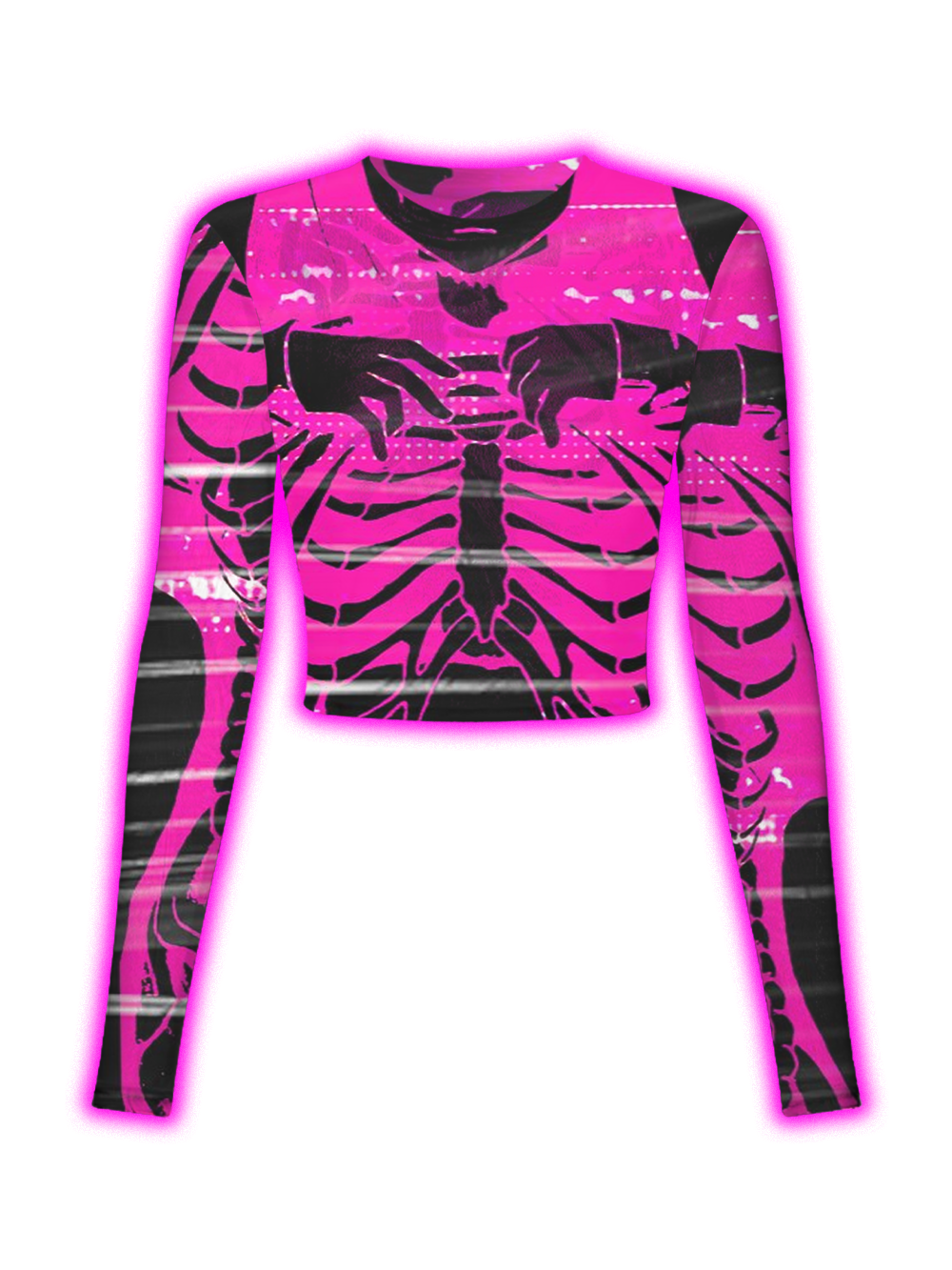 PINK SKELETON HANDS RIBCAGE MESH TOP