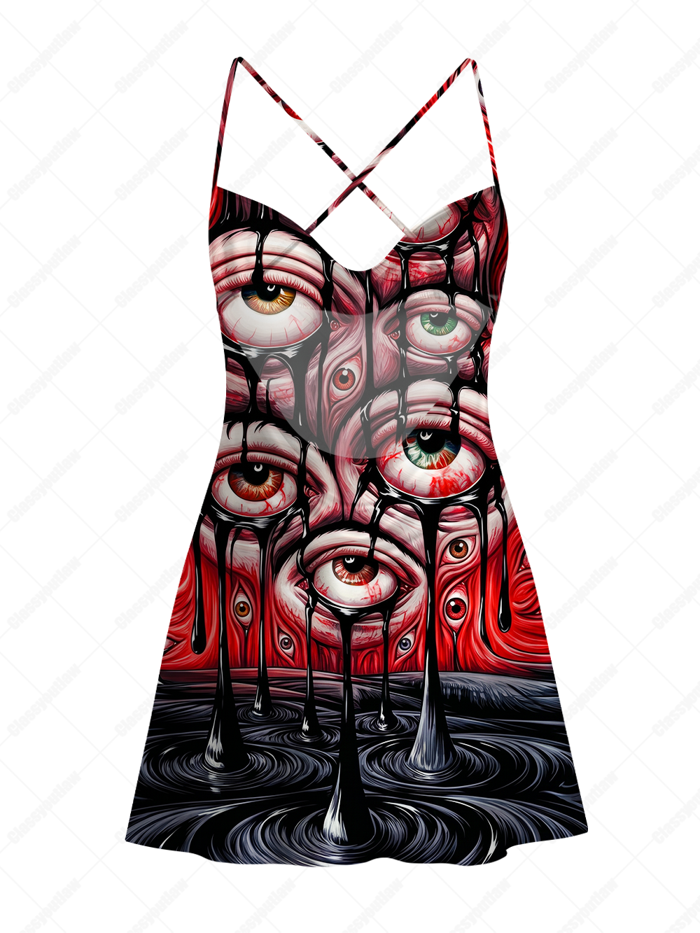 LIQUID NIGHTMARE SATIN CROSS BACK MINI DRESS