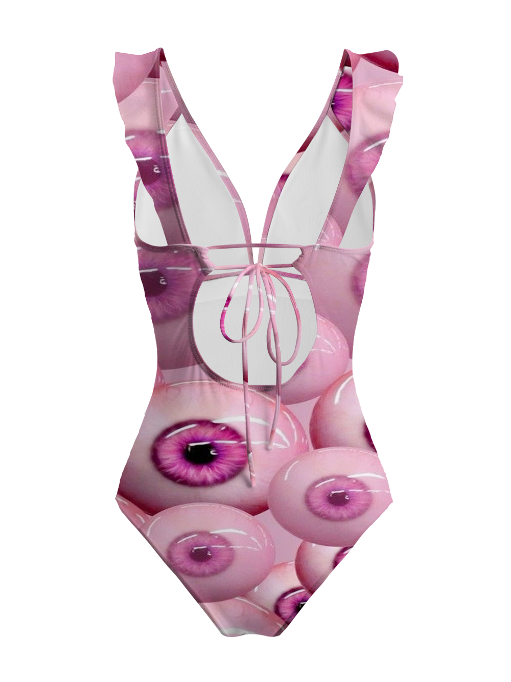 PINK ALL-SEEING EYES V-NECK ONE PIECE SWIMSUIT