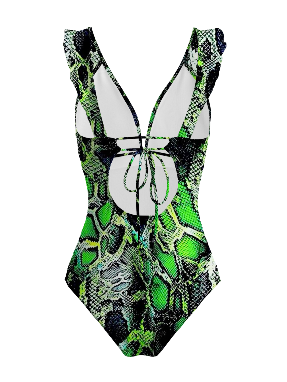 GREEN SNAKESKIN V-NECK ONE PIECE SWIMSUIT
