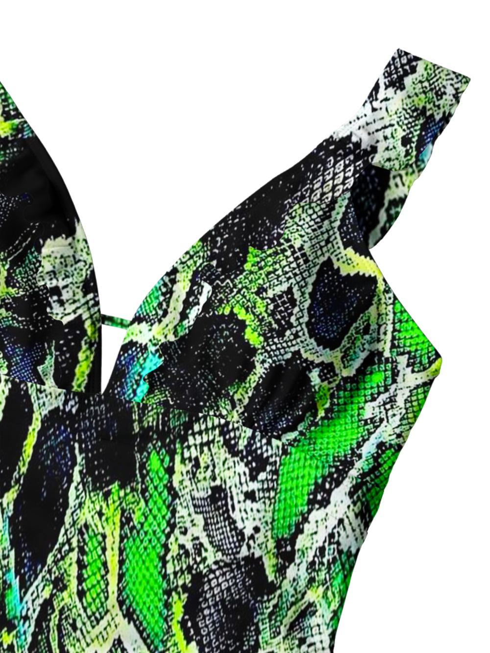 GREEN SNAKESKIN V-NECK ONE PIECE SWIMSUIT