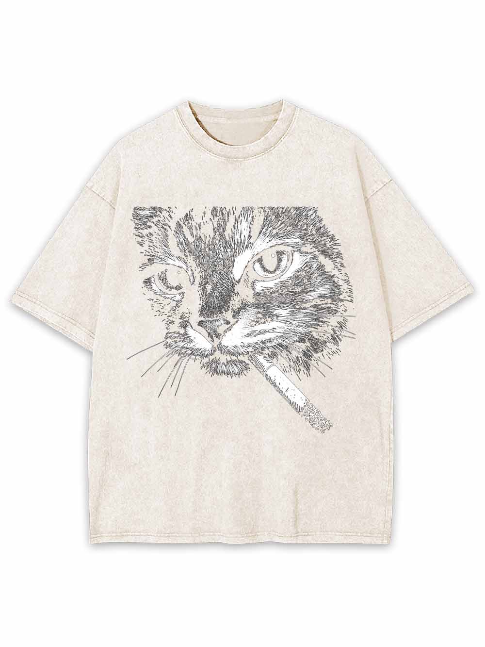 Cat With Cigarette Washed Tshirt