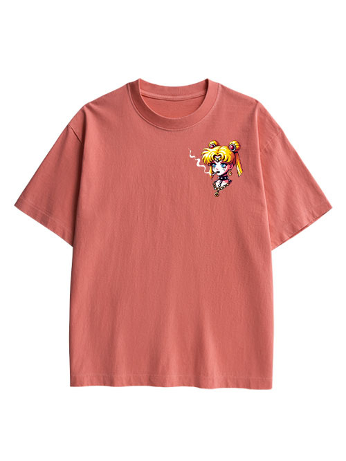 Punk Moon Double Sided Print Washed T-Shirt