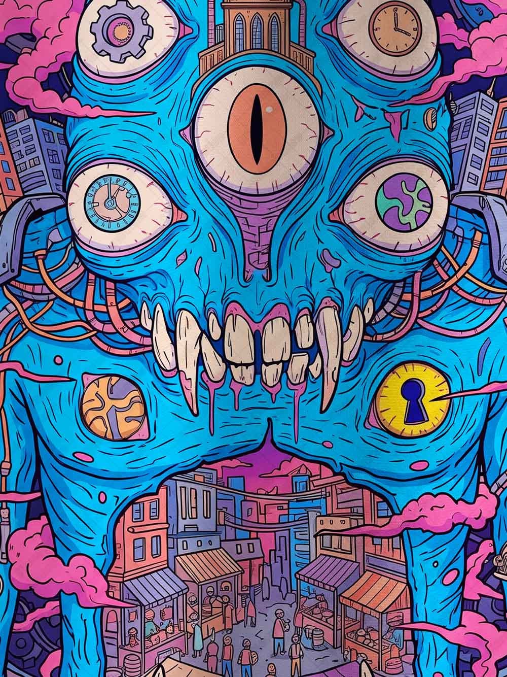 Deep Blue Beast Eco Oversized Graphic Tees