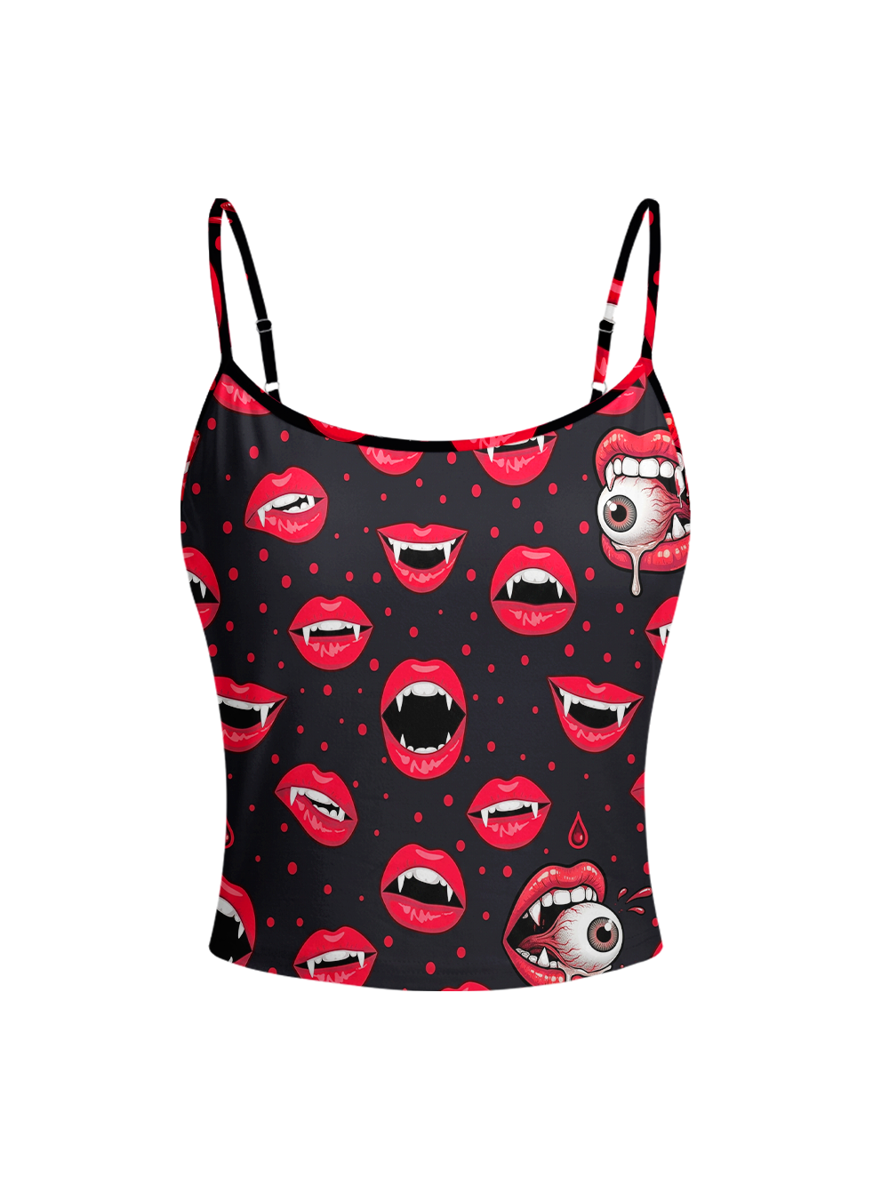 EVIL LIPS FULL-PRINT SPAGHETTI-STRAP TOP
