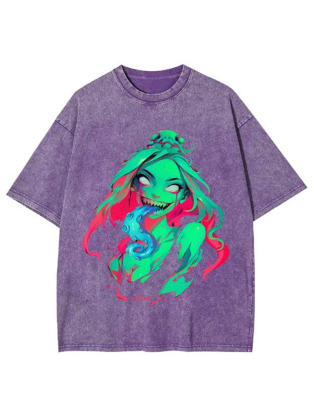 Tentacles Evil Girl Washed Tshirt
