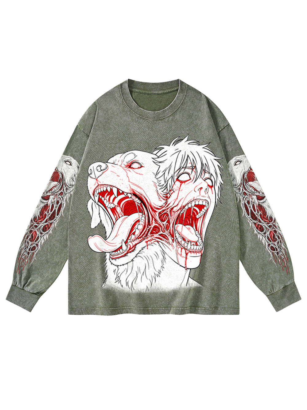 BLOOD SCREAM WASHED LONG-SLEEVE GRAPHIC TSHIRT
