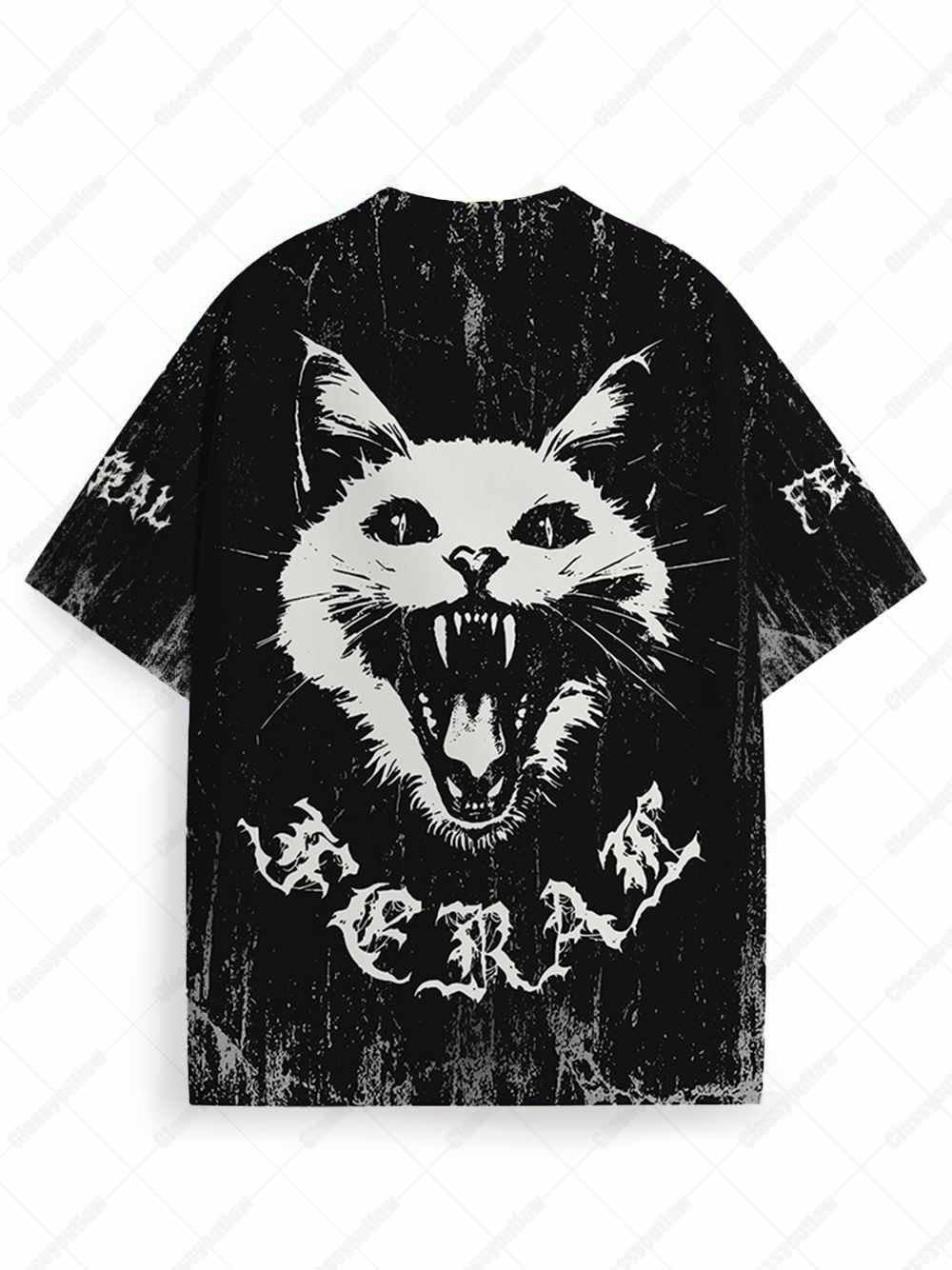 Feral White Cat Eco Oversized Graphic Tees