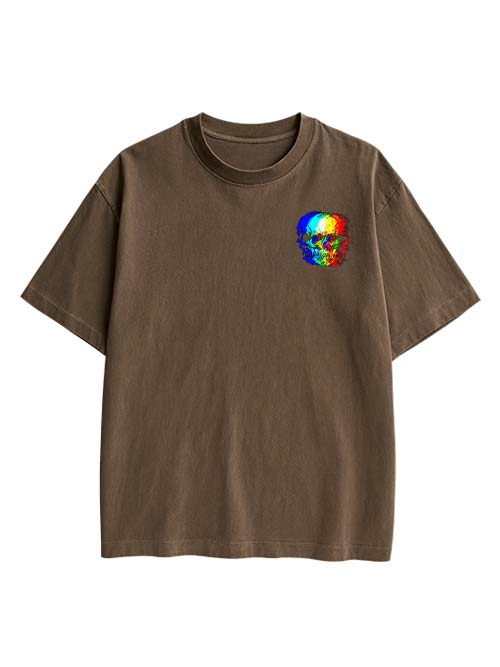 Skull Illusion Double Sided Print Washed TShirt
