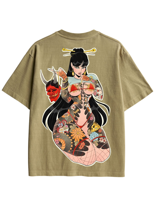 TATTOOED MYSTIQUE DOUBLE SIDED PRINT WASHED TSHIRT