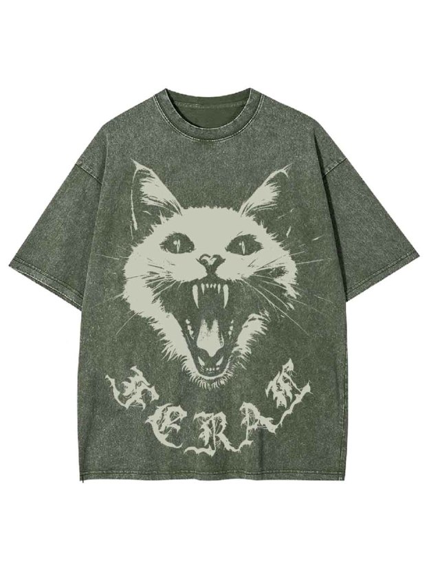 Feral White Cat Washed Tshirt