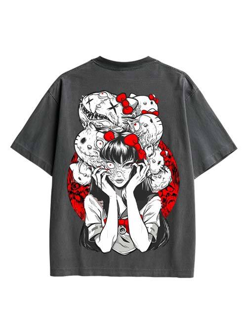 Tomie And Hello Kitty Double Sided Print Washed TShirt