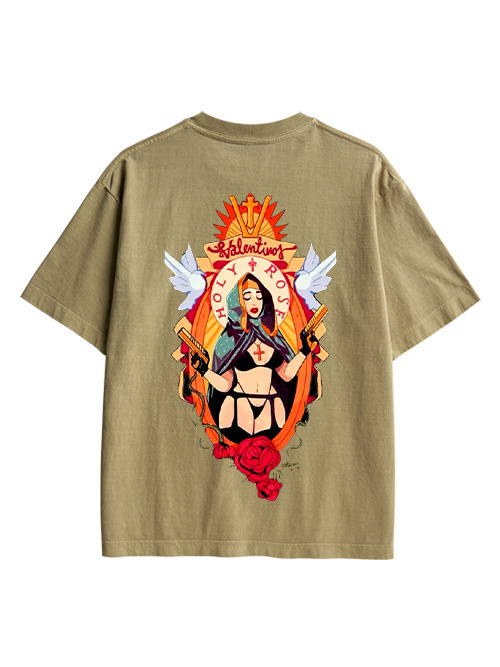 Holy Rose Rebel Double Sided Print Washed TShirt