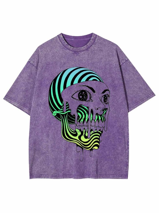 Psychedelic Neon Skull Washed Tshirt
