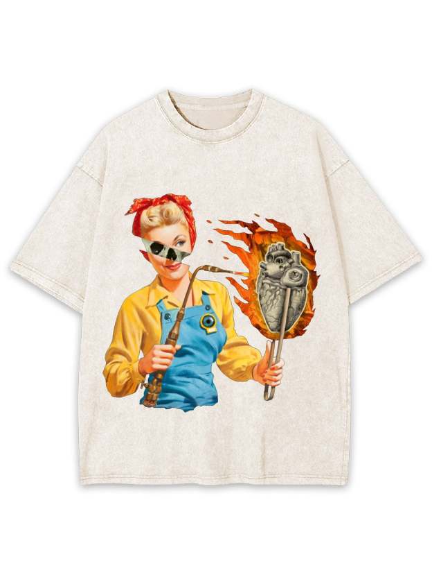 Burning Heart Washed Tshirt