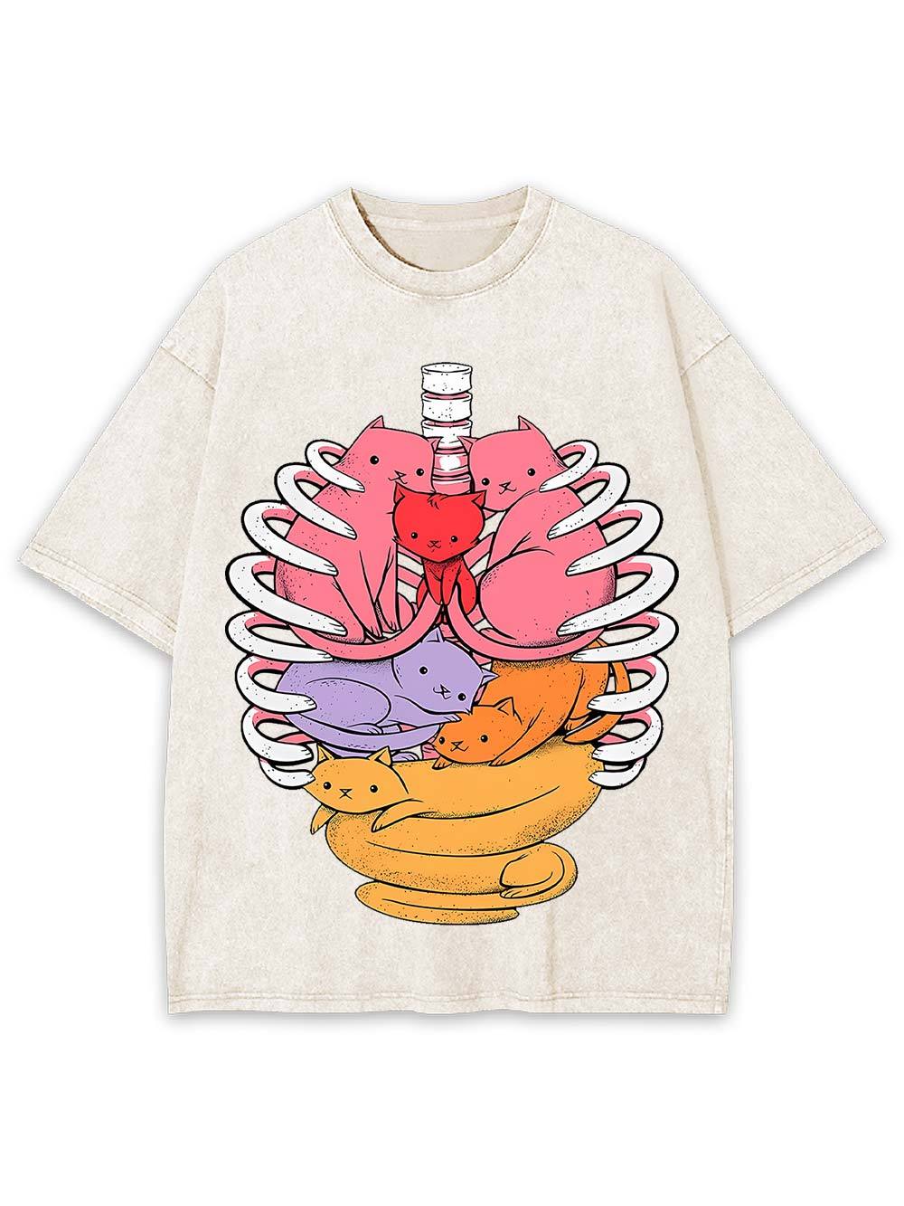 Cats In Rib Cage Washed Tshirt