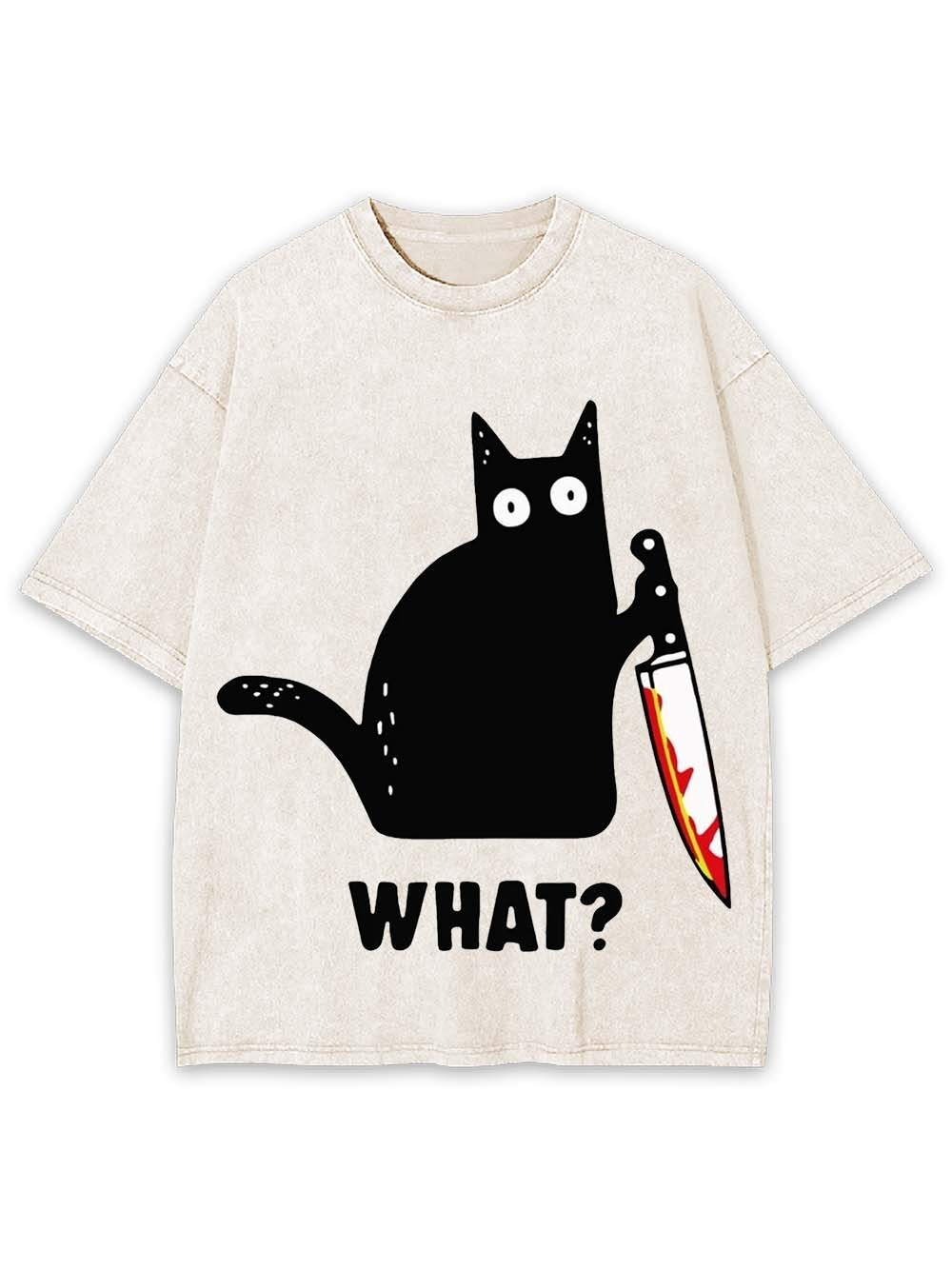 Black Cat Confusion Washed Tshirt-ClassyOutlaw Sale