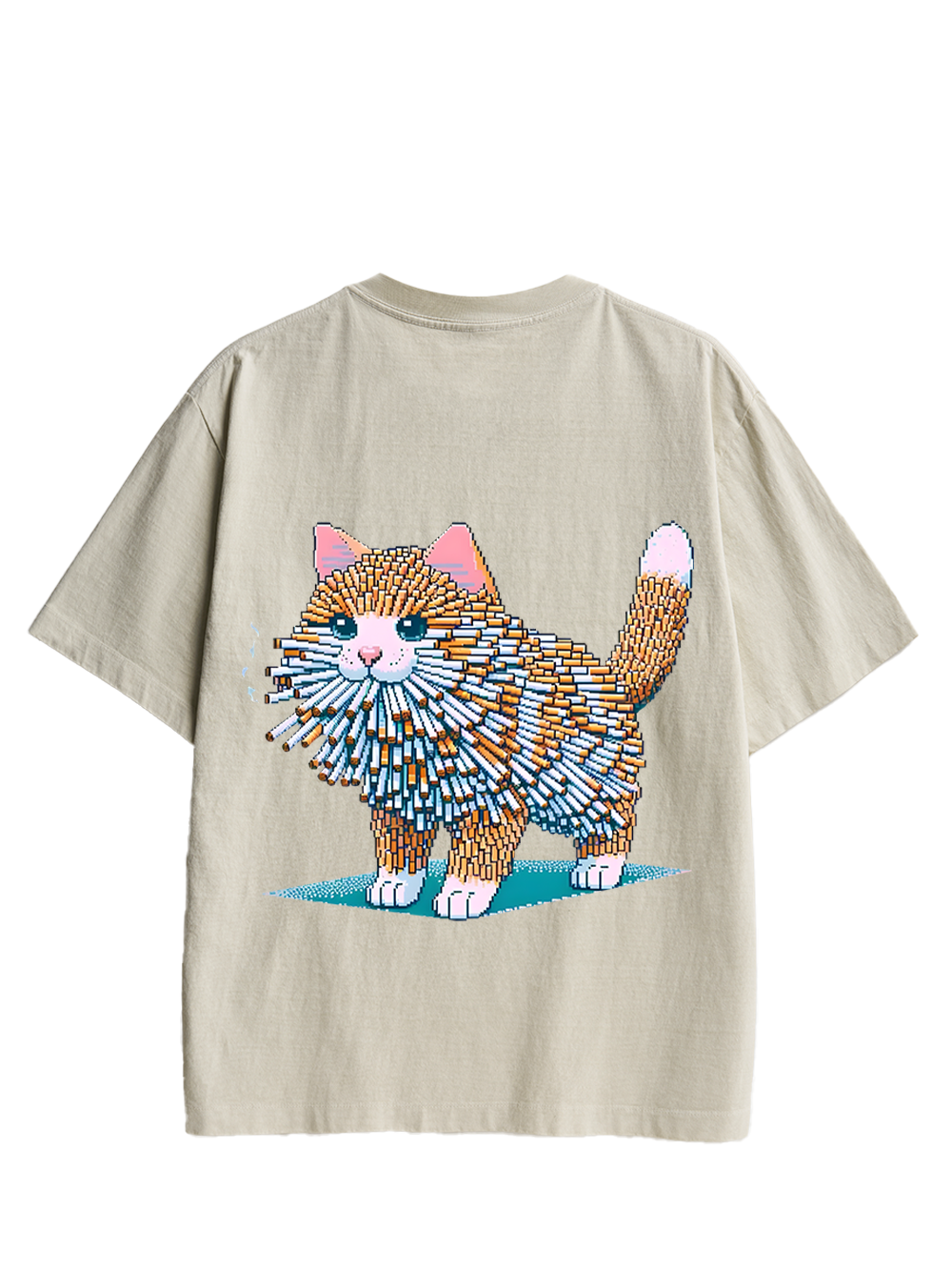 Cigarette Cat Double Sided Print Washed TShirt