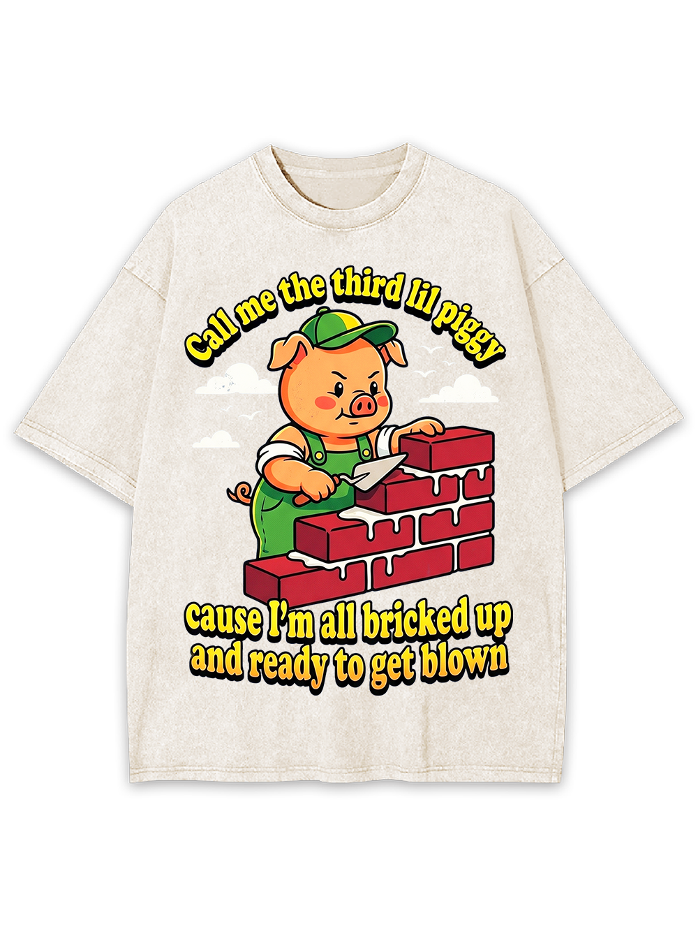 Third Lil Piggy Funny Retro Cartoon Washed Tshirt