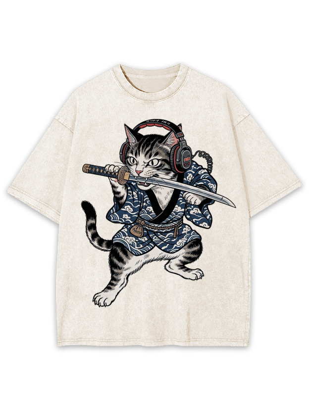 Cyber Ronin Cat Washed Tshirt