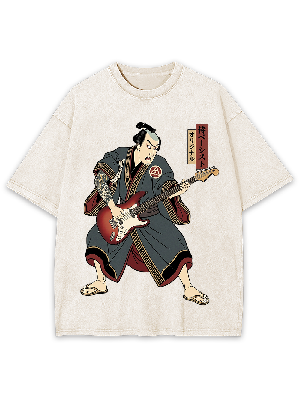 Samurai Rocker Japanese Ukiyo-e Washed Tshirt