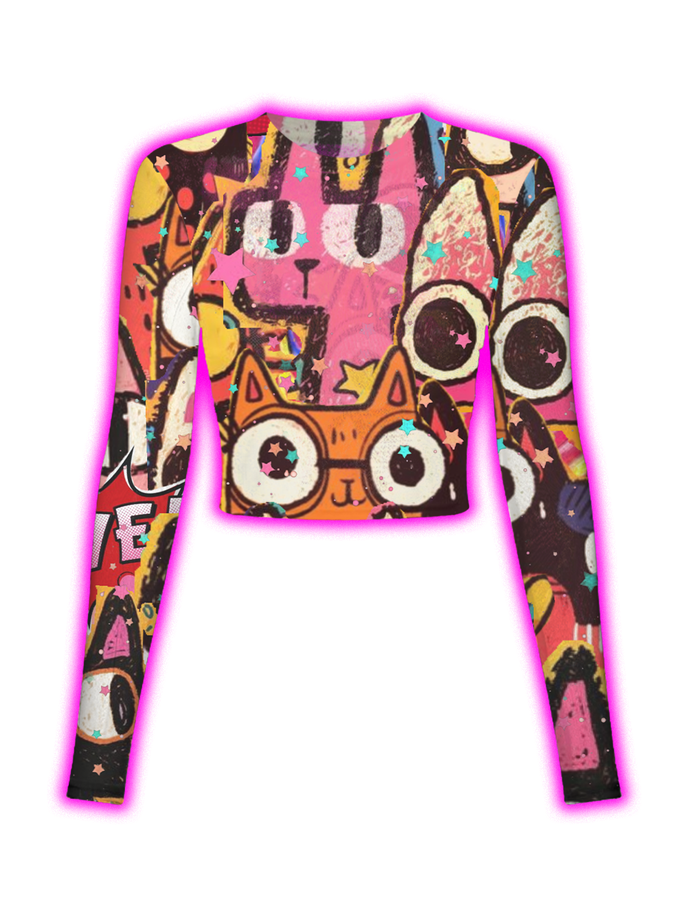 Pop Kitty Crew Colorful Urban Art Mesh Top