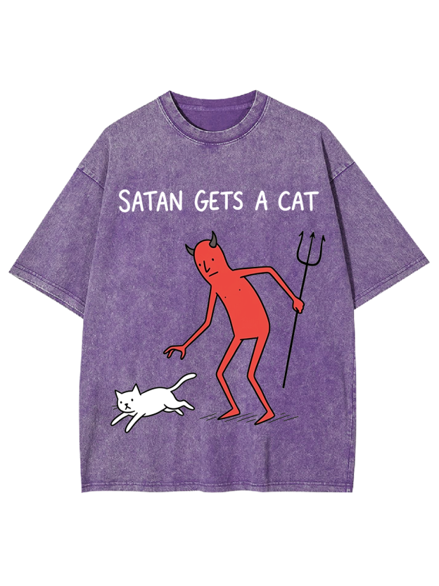 SATAN GETS A CAT Washed Tshirt