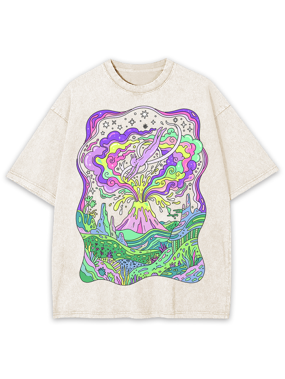 Cosmic Flow Colorful Surreal Washed Tshirt