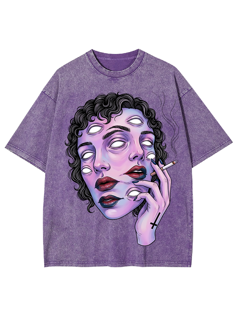 Surreal Multi-Eyed Face Washed Tshirt