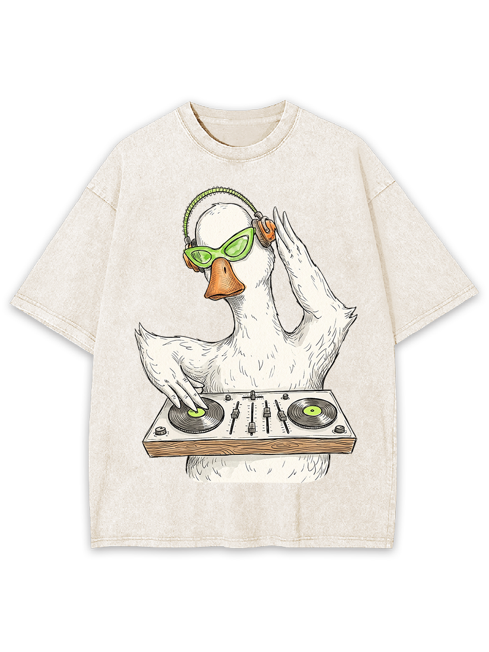 Funky DJ Duck Mixing The Beat Washed Tshirt