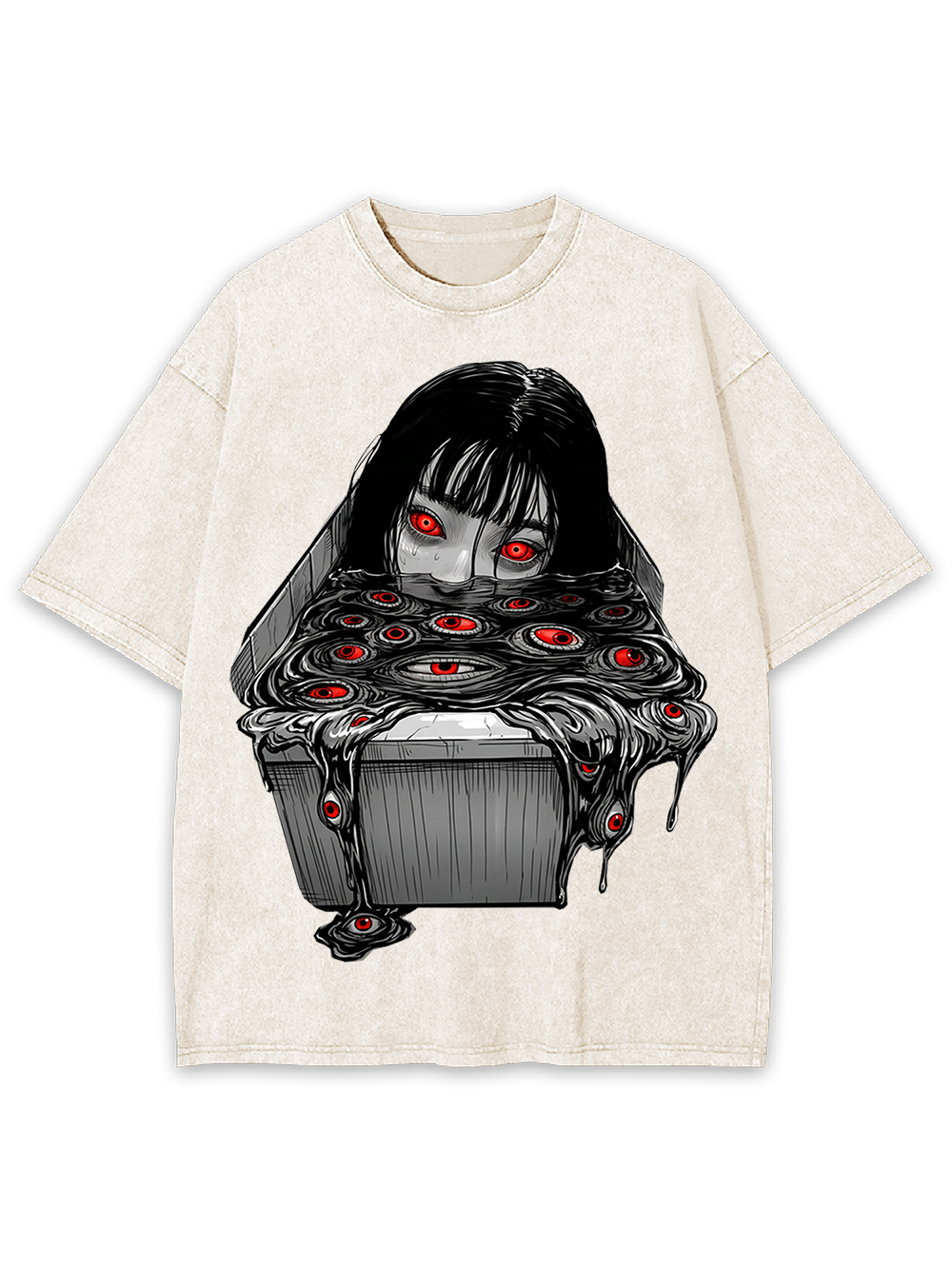 Japanese Horror Red-Eye Girl Washed Tshirt