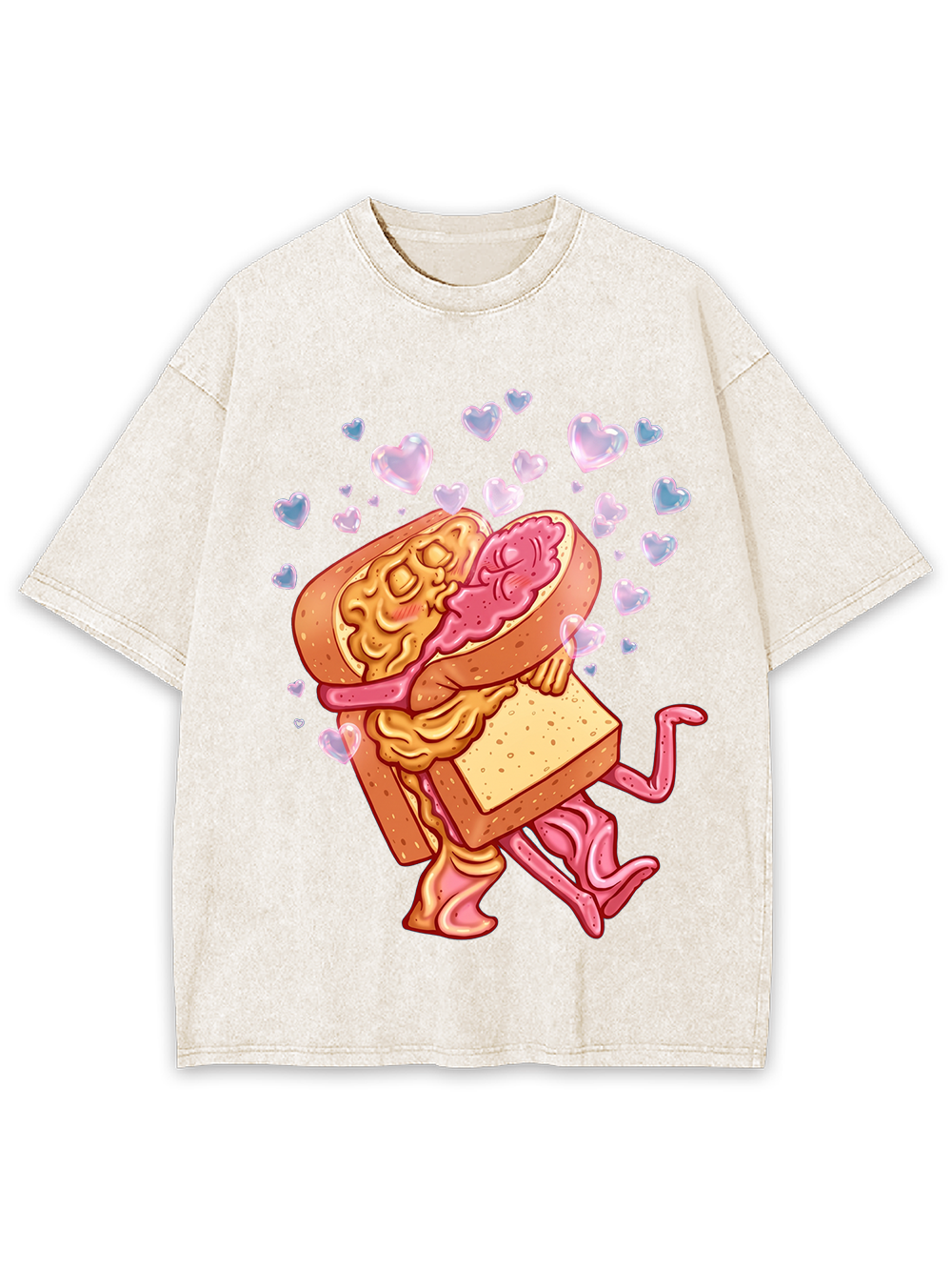 Pink Cute Hugging Sandwich Washed Tshirt
