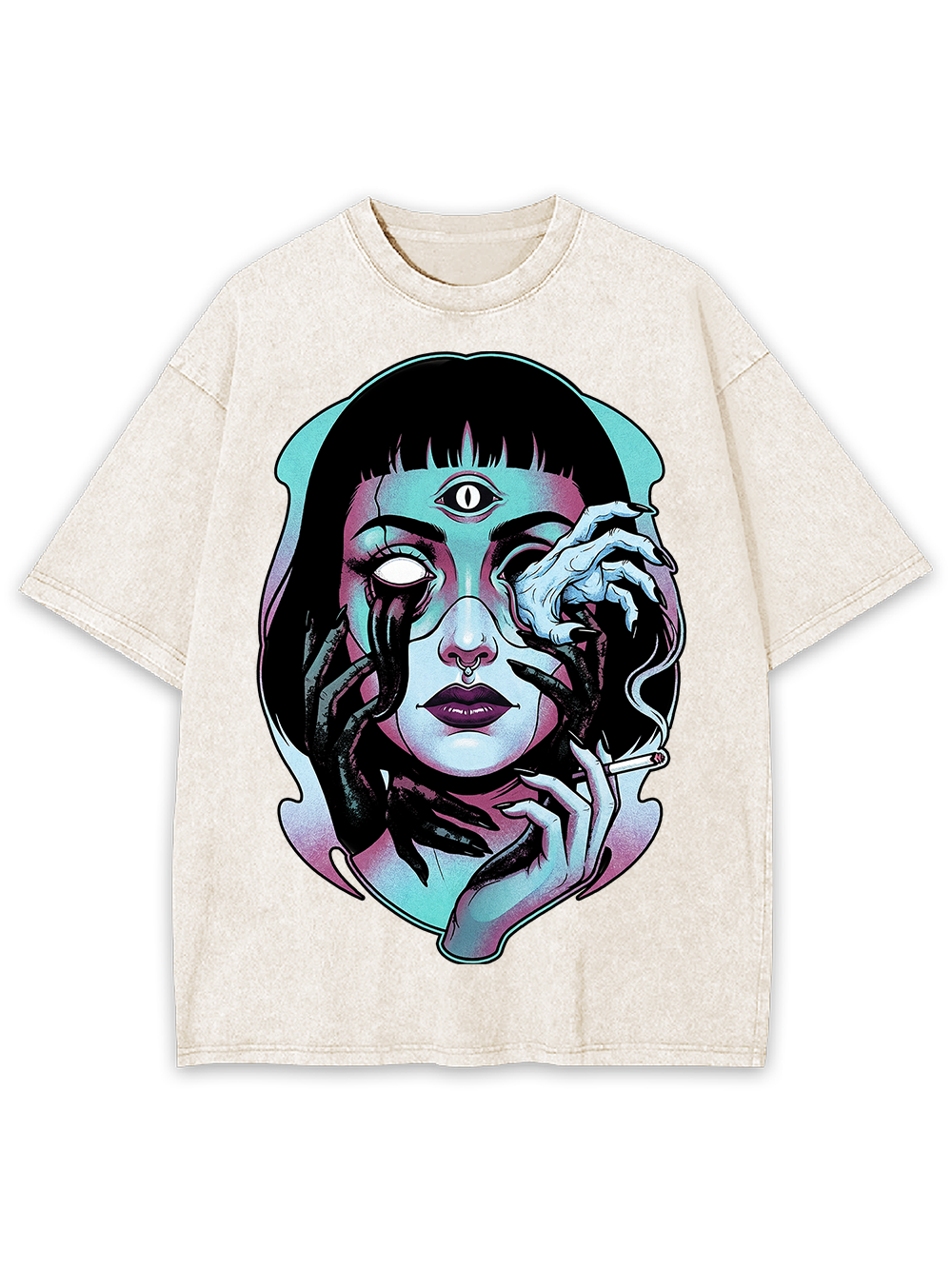 Haunting Third Eye Illustration Washed Tshirt
