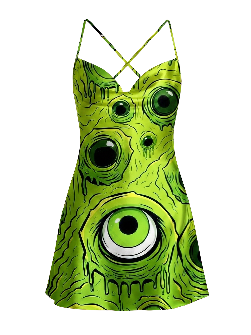 NEON GREEN CYCLOPS SATIN CROSS BACK MINI DRESS