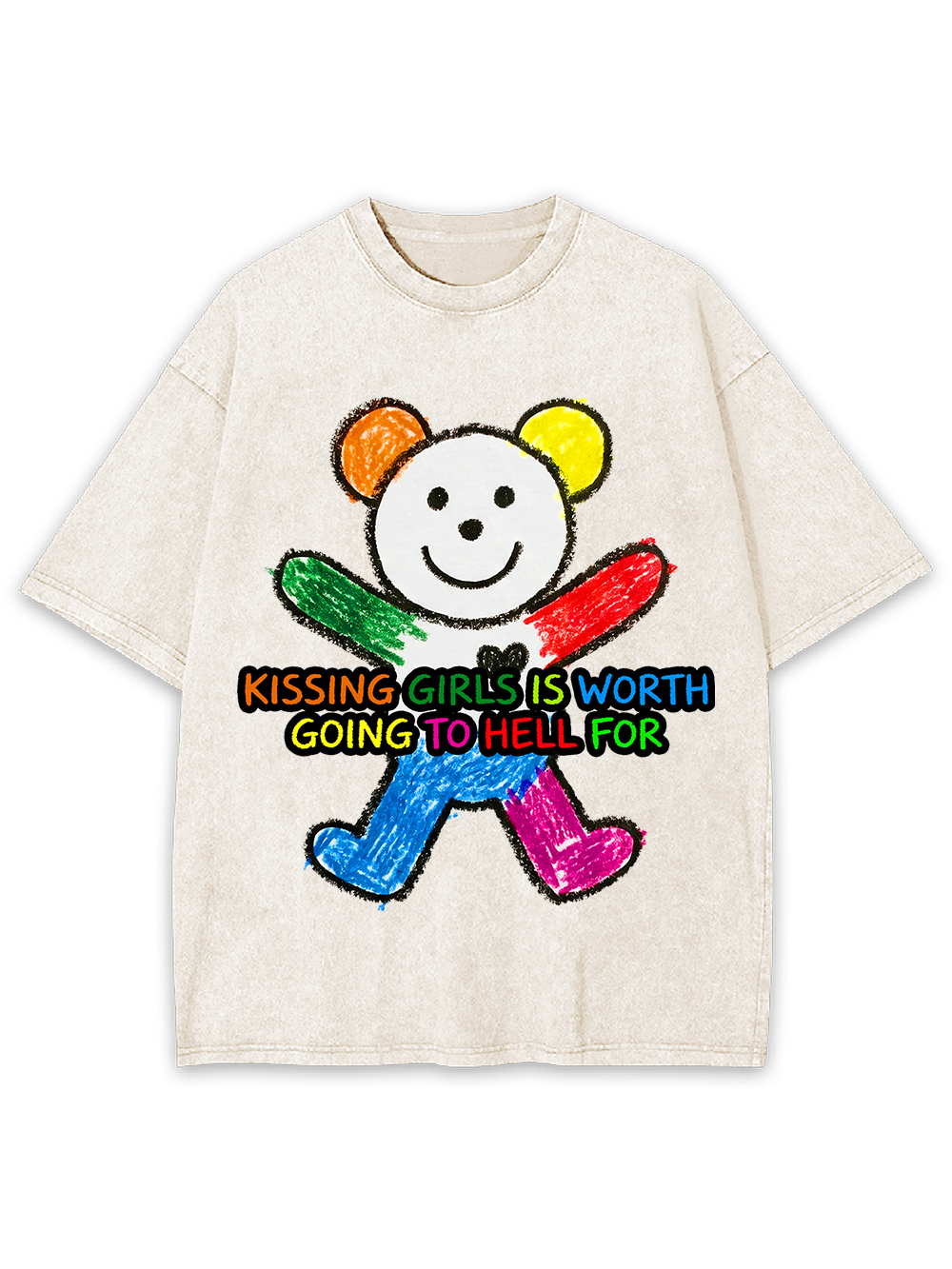 KISSING GIRLS IS WORTH GOING TO HELL FOR WASHED TSHIRT