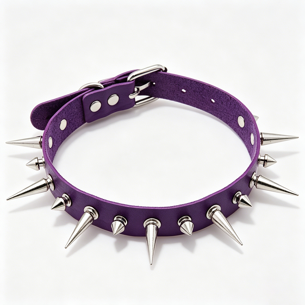SPIKED LEATHER CLO NECKLACE