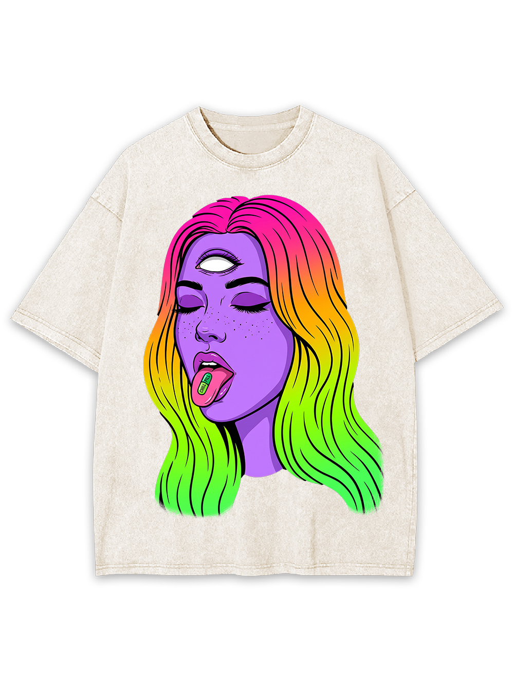 TRIPPY THIRD EYE RAINBOW GIRL WASHED TSHIRT